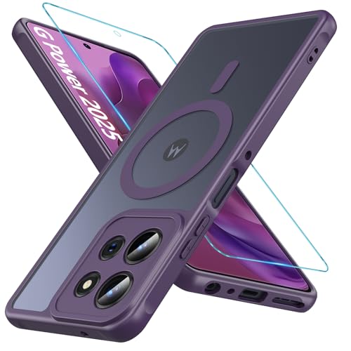 for Motorola Moto G Power 5G 2025 Case Magnetic, G Power 2025 Phone Case with Screen Protector [Compatible with MagSafe], Matte Back Slim Shockproof Protective Case for Moto G Power 2025, Purple