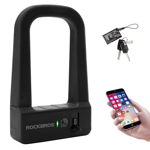 ROCKBROS Cadenas Antivol NFC en U – U-Lock Rechargeable USB-C, Arceau Alliage Aluminium Avec Manchon Silicone, 2 Clés, Pour VAE/VTT/Route/Trottinette