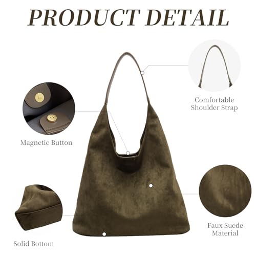 Image of Suede Bag for Women New Suede Tote Bags for Women Retro Slouchy Bag Brown Shoulder Bag Hobo Handbag