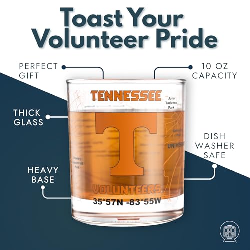 Image of Greenline Goods - University of Tennessee Volunteers College Whiskey Glasses (Set of 2), 10 oz - Full-Color Logo + Campus Map