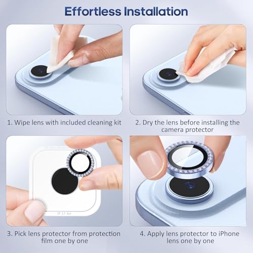 Image of CLITZ for iPhone 17 Air Camera Lens Protector Bling, Individual Diamond Metal Ring with 9H Hardness, Scratch-Proof Camera Screen Protector, Stylish Accessories, Case Friendly (Blue)
