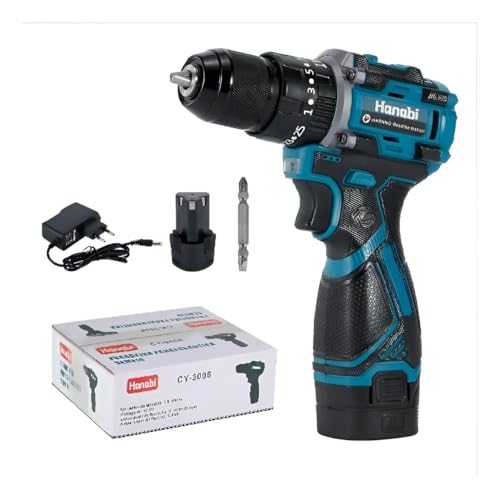 Hanabi Furadeira Parafusadeira 16.8V 2AH com Bateria de Íon de Lítio Motor Brushless 1450 rpm, Mandril 10mm Sem Chave, Inclui 1 Bateria, Carregador e 1 Bits