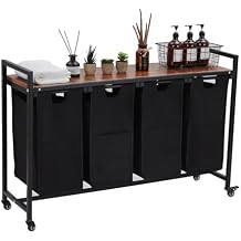PioneerWorks Laundry Hamper, Laundry Basket Organizer Laundry Sorter with 4 Pull-Out and Removable Bags, Wheels and Top Shelf, Dirty Clothes Hamper for Laundry Room Bathroom Bedroom and Dorm