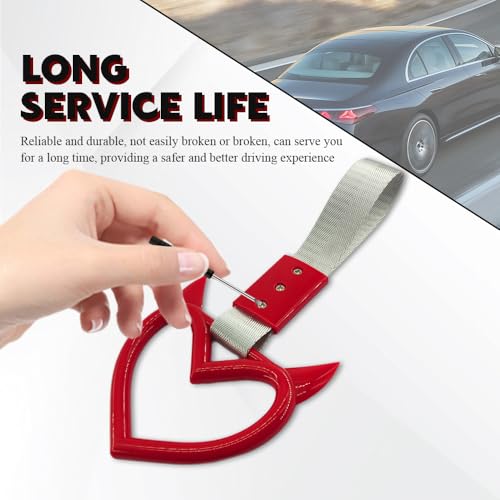 Image of 2PCS Heart shaped Car Handle Straps, Heart Car Accessories, Ring Hearts Shaped Cars Hand Strap Drift Charm, Universal Handle Keychains Accessory Suitable for Cars Bus (Red+silver)