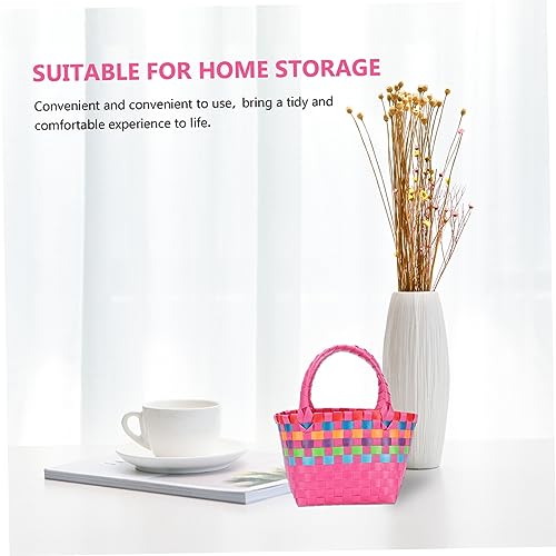 MAGICLULU Colorful Plastic Small Basket Mini Woven Outdoor Handbag for Women Multipurpose Snack Storage Tote Compact and Portable Summer Satchel Smooth Touch Design4