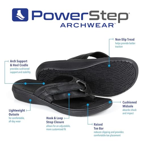 Image of PowerStep Archwear, Women's Arch Supporting Thong Sandal, Women's Orthotic Casual Dress Flip Flop, Shock Absorbing Sole, Plantar Fasciitis Relief, Neutral Arch, Lightweight, Non-Slip Tread