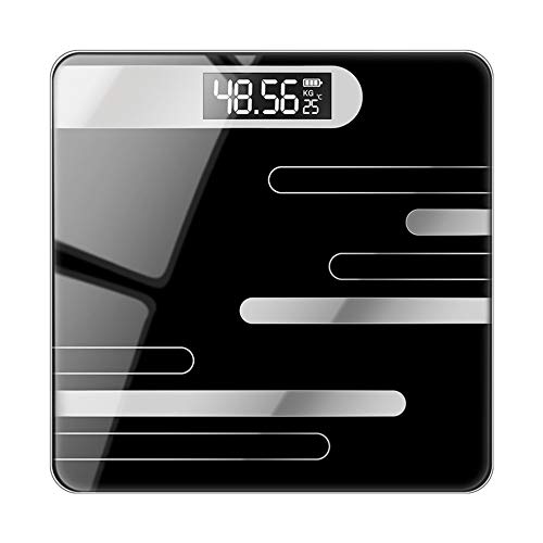 Báscula digital de alta precisión con cristal templado, pantalla LCD, carga USB, báscula de baño con visualización de la temperatura (negro a tiras) Cover