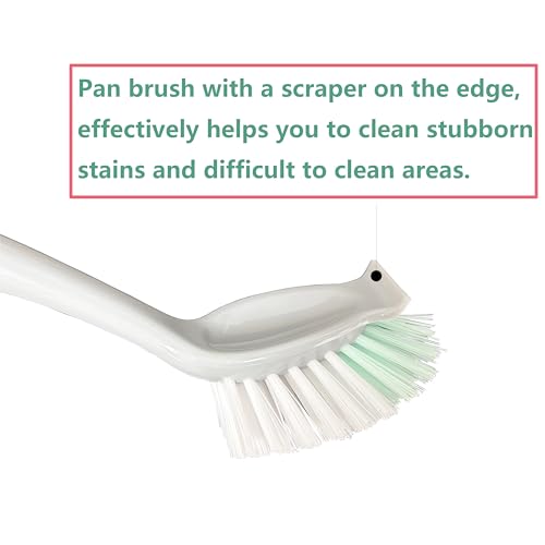 Image of Dish Brush with Handle, 4 Pack Kitchen Scrub Brushes for Cleaning, Dish Scrubber with Stiff Bristles for Sink, Pots, Pans