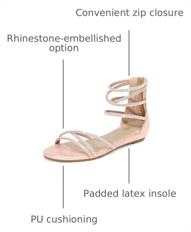 Image of DREAM PAIRS Women's Ankle Strap Flat Sandals Summer Dressy Strappy Gladiator Rhinestones Sandals