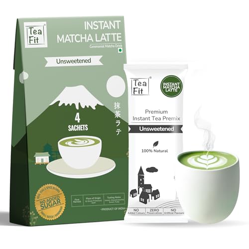 Image of TeaFit Ceremonial NO SUGAR Instant Matcha Latte Premix, 72g (4 Sachets) from Uji, Japan | Vibrant Green, Velvety Smooth Japanese Matcha with Unsweetened Milk | Coffee Alternative | Diabetic Friendly