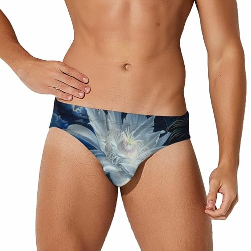 Cactus White Epiphyllum Mens Swim Briefs Quick Dry Swim Trunk Bikini Underwear Swimsuit 2XL