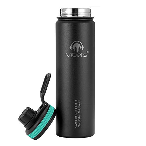 Garrafa Térmica Sport Vibets Hydro USA Parede Dupla Isolada a Vácuo 650 ml (Preto/Verde)