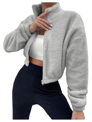 SOLY HUX Women's Faux Fur Zip Up Jackets Fuzzy Long Sleeve Cropped Jacket Outerwear