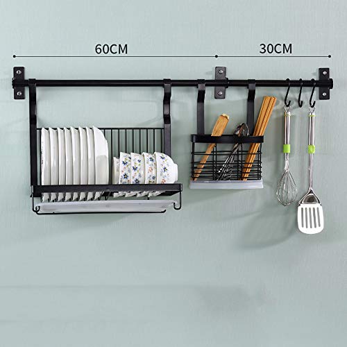 Estante para Platos, Escurridor, Estante para Condimentos, Estante De Cocina, Estante para Colgar En La Cocina, Acero Inoxidable 304, Negro, Barra Transversal De 90 Cm Cover