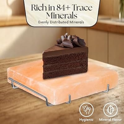UMAID Himalayan Salt Block For Grilling, Cooking, Cutting and Serving,8X8X1.5 Food Grade Himalayan Pink Salt Stone on Stainless Steel Plate & Recipe Pamphlet, Unique Gifts for Men, Women, Chef, Cooks