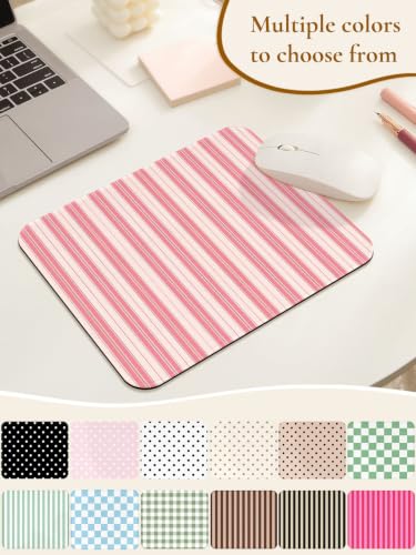 Image of Square Cute Striped Mouse Pad with Stitched Edge, Premium Waterproof Cloth Aesthetic Small Stripe Mouse Mat, Non-Slip Rubber Base Funny Mousepad Desk Accessories,Striped Light Pink