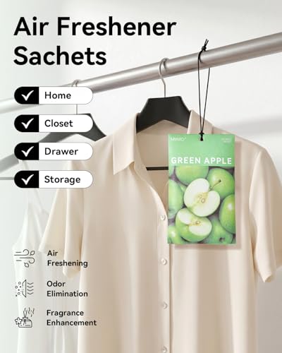 Image of MYARO 20 Pack Scented Sachets Odor Eliminator & Air Freshener for Drawer, Closet, Car, Suitcase Home Travel Fragrance Essential Green Apple