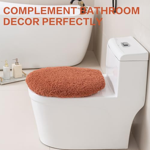 Image of Microfiber Toilet Lid Cover, 17.5 inchx15 inch Fits Round Oblong and Elongated | Toilet Seat Covers for Bathroom, Machine Washable, Decorative Fuzzy fur Look Round Toilet Seat Cover Extra Soft Absorbent
