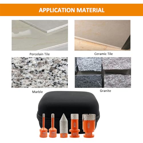Image of Diamond Core Drill Bit Kit BGTEC Diamond Hole Saw Tile Cutter for Porcelain Tile Ceramic Marble Brick, 5 /8 inch-11 Thread 6 /6 /20 /35mm+50mm Chamfer Bit