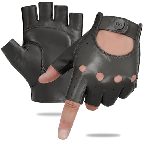 Image of GSG Men's Fingerless Leather Driving Gloves, Half Finger, lambskin | Half Finger Design, Breathable Comfort,Driving, Motorcycle Riding, Racing, Cycling, Daily Wear