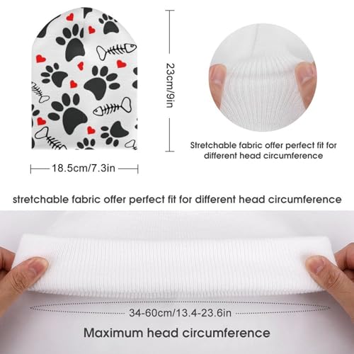 Trace Doodle Paw of Cat Prints Kids Beanie Hat for for Girls Boys Children Cap Winter Knitted Chemo Cancer Headwear Accessories Gifts Decoration Black2