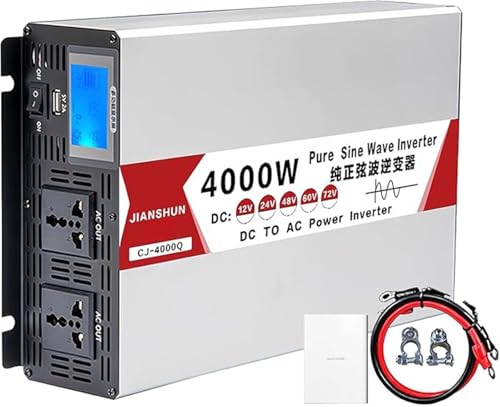 Pure Sine Wave Power Inverter 4000W 5000W 6000W 8000W DC Power Converter 12V/24V/48V/60V to AC 110V/220V Transformer Inverter with Intelligent LCD Color Display for RV Truck(4000W,48V to 220V)