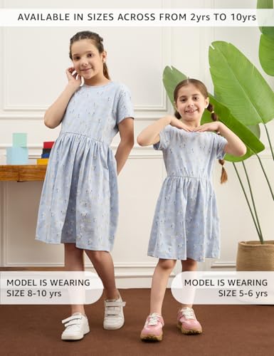 Image of Amazon Brand - Symbol Girls Fit and Flare Printed 100% Cotton Knit Dress | Age 2-10 Years