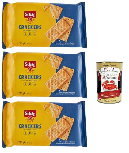 Schär Crackers senza Glutine, Galletas sin gluten, especialmente desarrolladas para personas con intolerancia al gluten, 3 x 210 g + Polpa italiana Gourmet 400 g