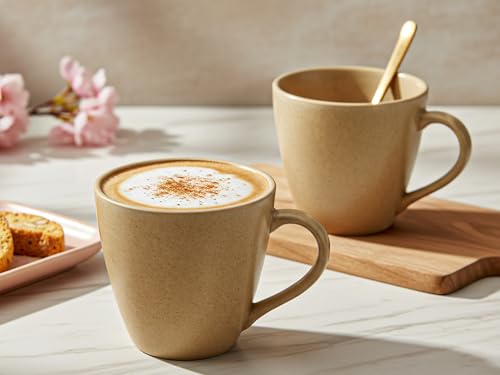 Image of Bodhi House Handcrafted Ceramic Coffee Mug Set of 2 Pieces (350 Ml), Stoneware Tea Cup, Microwave Safe Large Milk Mug, Matte Finish, Ideal for Daily use, Casual Gatherings and Gifting, Wood Brown