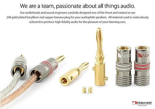 Image of Nakamichi Ultimate Series 24k Gold Plated Beryllium Red Copper Banana Plug 12 AWG - 18 AWG Gauge Size 4mm for Speakers Amplifier Hi-Fi Stereo Receiver Audio Wire Cable Connector 36 Pcs (18-Pairs)