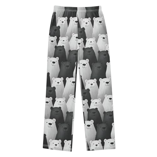 Pajama Pants Black White Bears Long Sleep Pants Lounge Bottoms