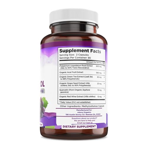 resveratrol 1600mg trans-resveratrol antioxidant supplement with green tea grape seed extract and quercetin helps to support digestive health and immune system 180 capsules