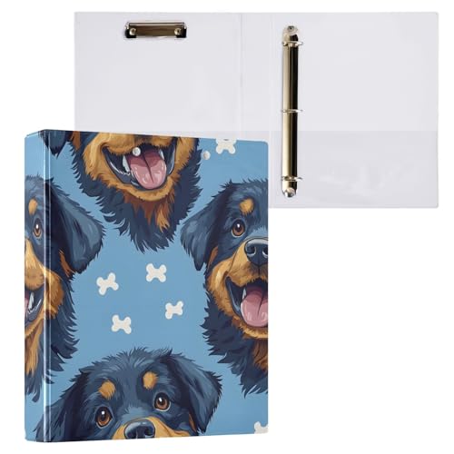 Image of 3 Ring Binder Rottweiler Bone Dog 1.5 inch Binders Three Ring Binders with Clipboard Fit 8.5'' x 11'' Paper 3 Interior PVC Clear Pockets for Office Supplies