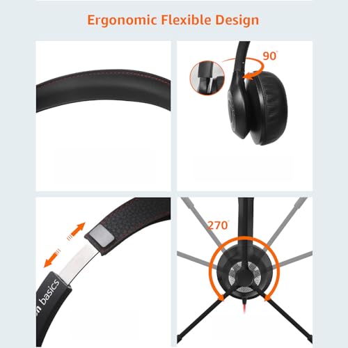 Image of Amazon Basics Pro Series Wired USB On Ear Headset with Mic | 40 mm Driver | Computer /PC or Laptop Headphone | Noise Cancellation Microphone | in-line Control for Home, Office, Teams or Zoom, Black