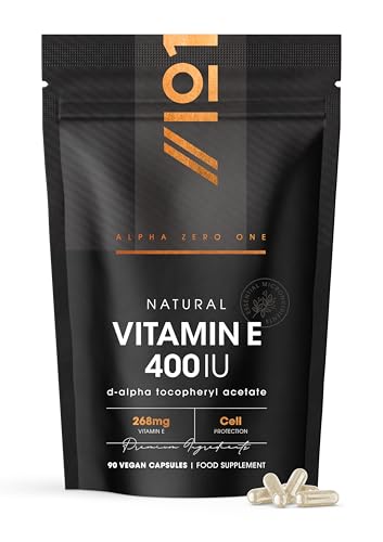 Vitamin E 400IU D-Alpha Tocopherol 100% Natural Vitamin E 90 Vegan Capsules Highly Absorbable 3 Month Supply Protects Cells from Oxidative Stress By Alpha01