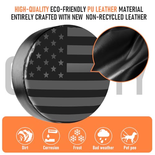 Image of National Flag Spare Tire Cover, Universal Fit for Jeep, Trailer, RV, SUV, Truck,Tough Tire Wheel Soft Cover, Camper Wheel, Weatherproof Tire Protectors (BlackGrey, 16 inch for Tire Φ 30 inch-31 inch)