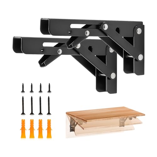 JOY DECOR Matte Black Folding Shelf Brackets, 6 Inch, 4 Pack