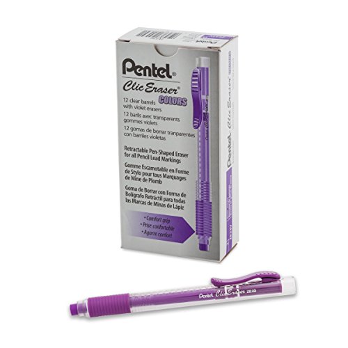 Goma de borrar Pentel Clic retráctil violeta que borra sin dejar manchas