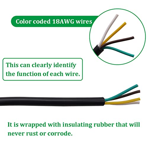 Image of 5 ft /1.5m 4-Way Trailer Wiring Harness,18AWG 4-Pin Flat Trailer Wire Extension Connector