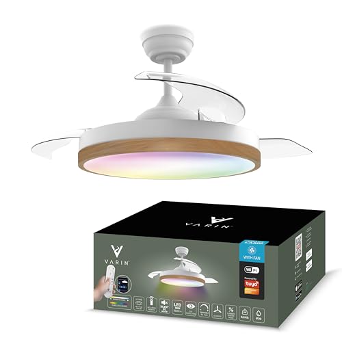 Ventilateur plafond intelligent Varin en bambou pour rafraîchir un salon moderne
