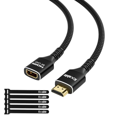 Image of Kxable 8K HDMI Extension Cable 8FT, HDMI 2.1 Ultra High Speed Male to Female Cord Adapter, OFC Conductor, Compatible with Roku TV Stick PS5 PS4 Xbox Laptop PC Player Google Chromecast Wii U HDTV