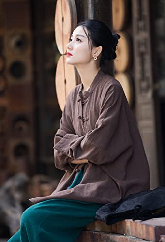 Women's Cotton Linen Shirt Button Jacket Vintage Long Sleeve Blouses Coat Top Spring AutumnCasual Wear2