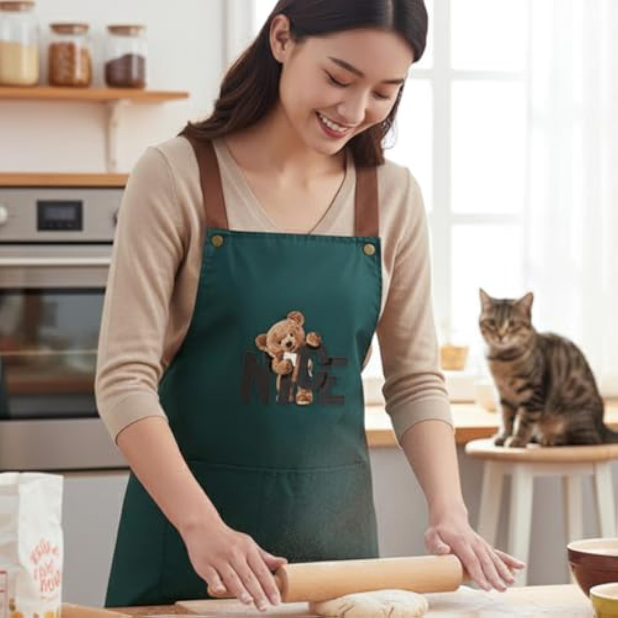 Adjustable Cooking Apron with Straps & Front Pockets