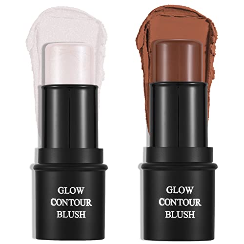 Contour Stick Highlighter Stick Makeup for Face Bronzer Stick Pen Shimmer Makeup Cream Contour Makeup Kit Light Face Cosmetics Stick Creamy Self Sharpening Crayon (2 Pack)