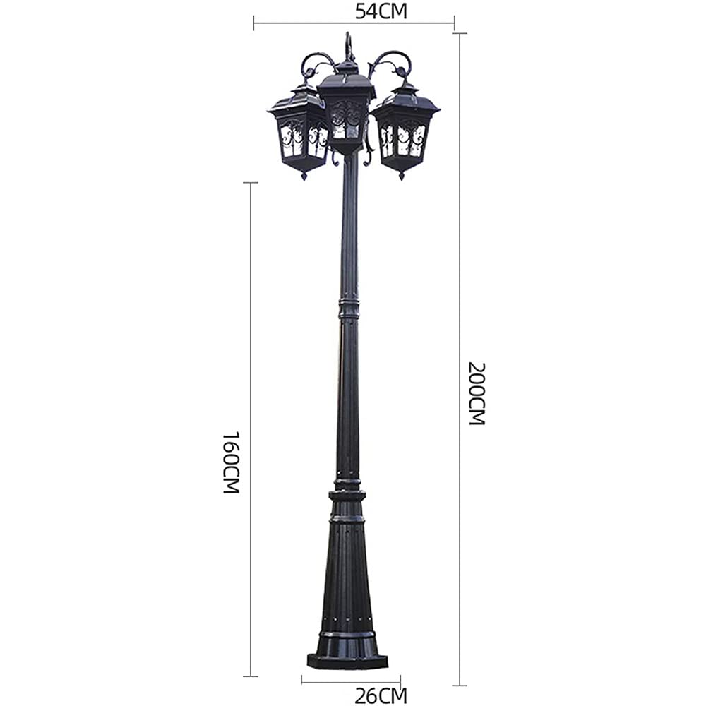 Lampadaire d'extérieur 3 lampes E26 pour jardin, extérieur, IP65, éclairage classique haut en verre, pour villa, cour, parc, allée.