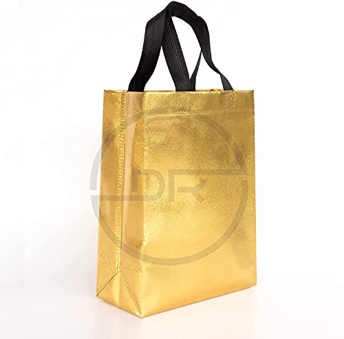 Image of DOUBLE R BAGS Reusable Small Gift Bags - Elegant Gold Shopping Bags with Handles for Weddings, Birthdays, and Return Gifts - Eco-Friendly & Durable.