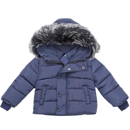 BILIKEYU Toddler Little Boys Llightweight Puffer Down Jacket Zip up Buttons Fuzzy Hooded Winter Warm Outwear