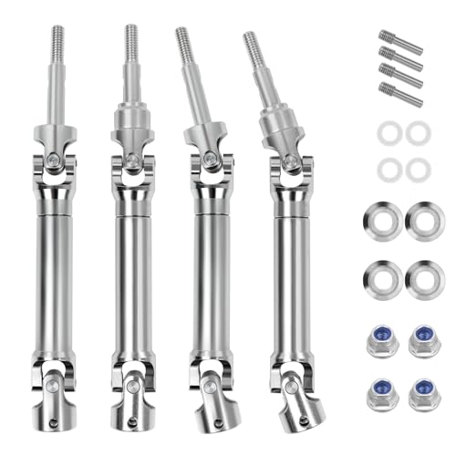 4Pcs Front and Rear CVD Drive Shafts U-Joint Steel Metal RC Driveshaft for 1/10 Traxxas Slash/Stampede/Hoss/Rustler VXL 4X4 4WD RC Car Upgrade Parts(Steel Metal Front&Rear Axle, Sliver)