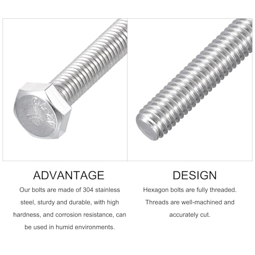 Image of METALLIXITY Hex Bolts (M6-1x65mm) 5Pcs, 304 Stainless Steel Coarse Fully Threaded Hex Head Screw Bolt Machine Screws - for Furniture Repair, Silver