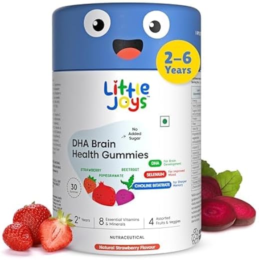 Little Joys DHA Omega 3 Brain Gummies For Kids | 2-6 years | 30 Day Pack | Improved Concentration, Mood & Sleep | Plant Ba...